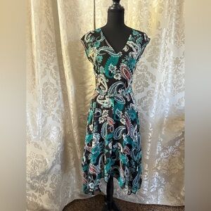 Metaphor Black High Low Dress with Teal and Red Paisley/C125